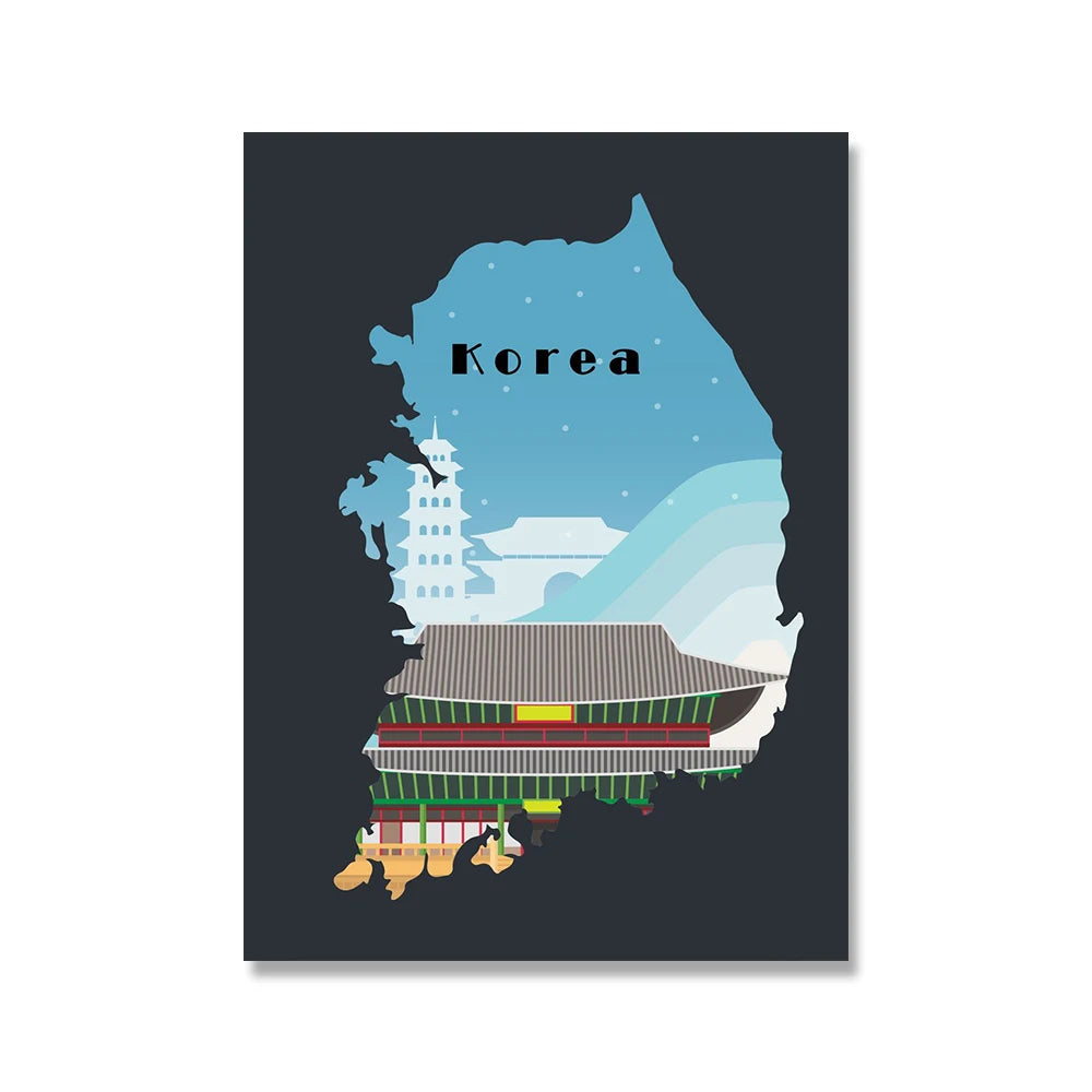 Seoul City South Korea Tour Travel Landscape Canvas Painting Nordic Wall Pictures Poster and Print Cartoon LivingRoom Home Decor