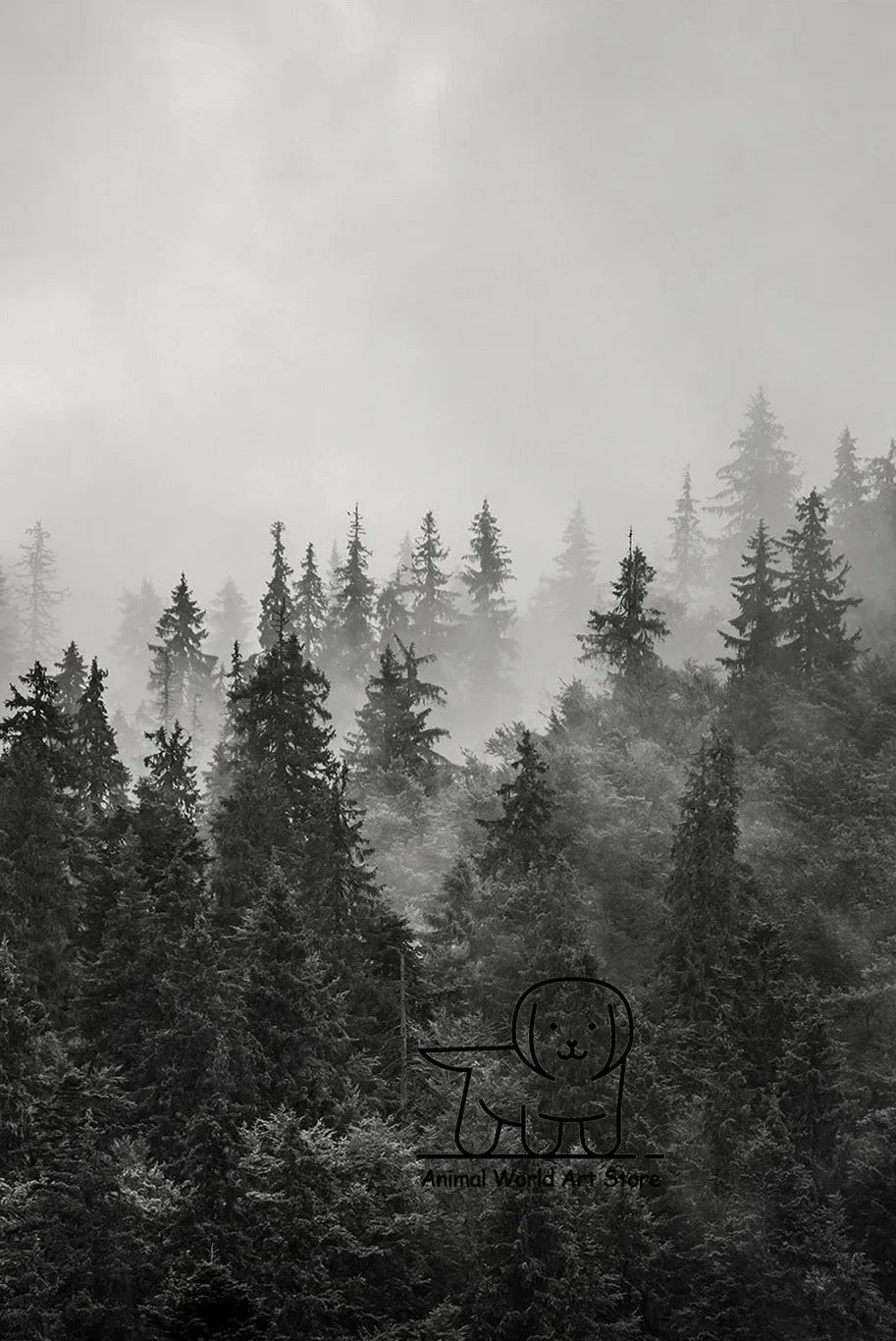 Black White Foggy Pine Tree Forest Mountains Posters Canvas Painting Wall Art Landscape Pictures for Room Home Decor