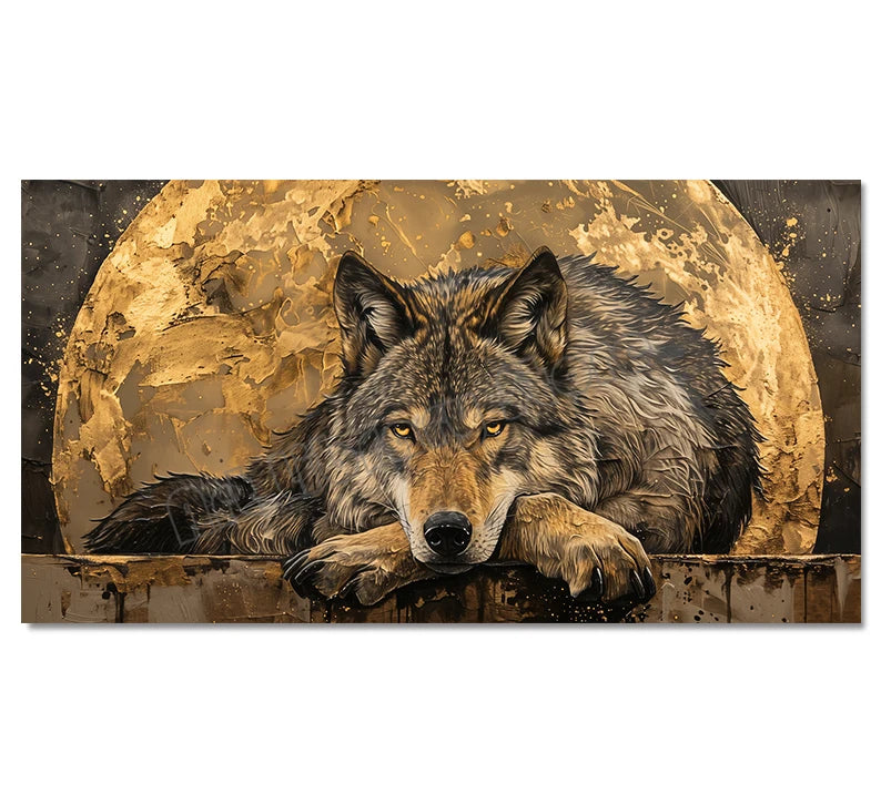 Luxury Style Wolf with Moon Background Abstract Wild Animals Poster Canvas Painting Nordic Wall Art Pictures Home Bedroom Decor