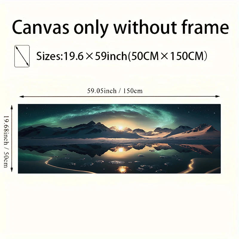 1pcs Frameless Canvas Poster, Modern Art, Starry Sky, Sun, Snowy Mountains and River, Ideal Gift for Bedroom, Wall Decoration