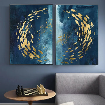 Abstract Gold Fish Blue Canvas Painting Posters and Prints Wall Art Aisle Luxurious Picture Cuadros for Living Room Home Decor