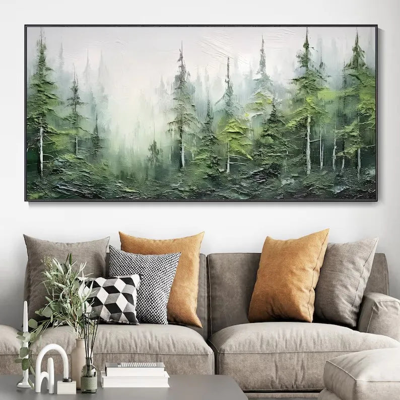 Abstract Foggy Mountain Landscape Beautiful Green Forest Nature Scenery Poster Canvas Painting Wall Art Pictures Home Decor