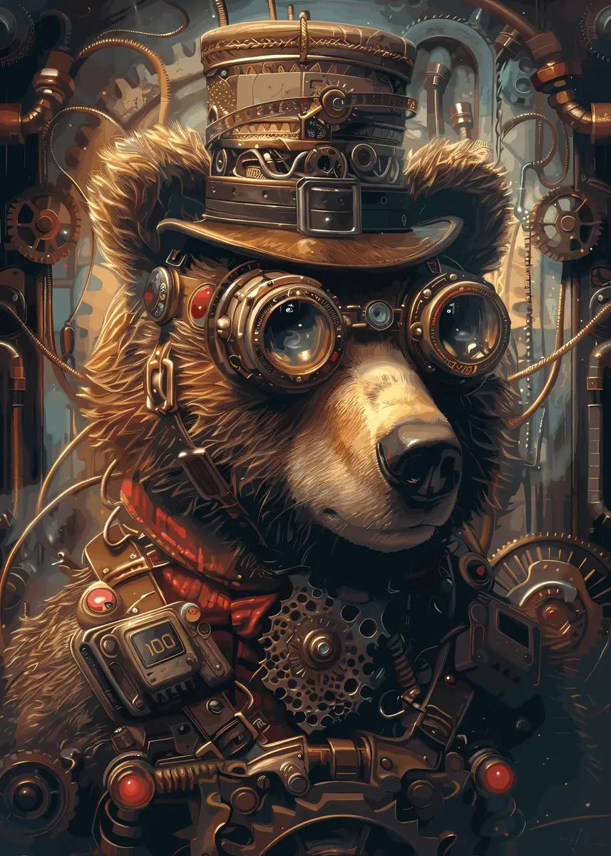 Retro Steampunk Style Animal Canvas Painting
