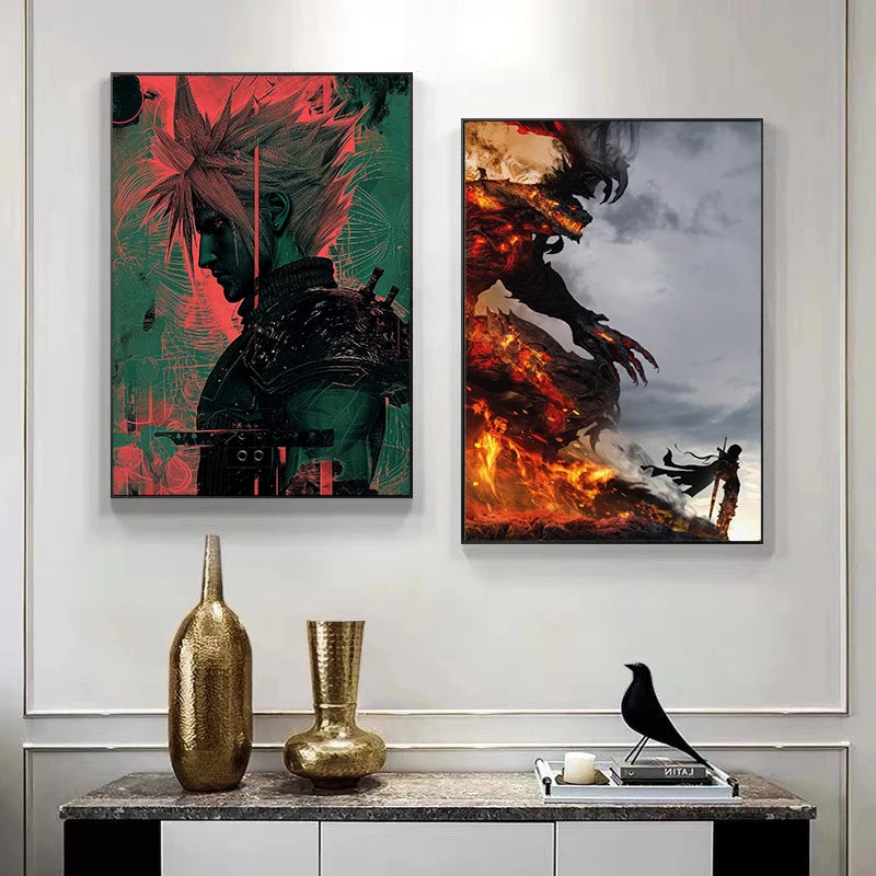 Retro style Minimalist Video Game Final Fantasy Anime Illustration Poster Canvas Painting Wall Art Pictures Home Decoration