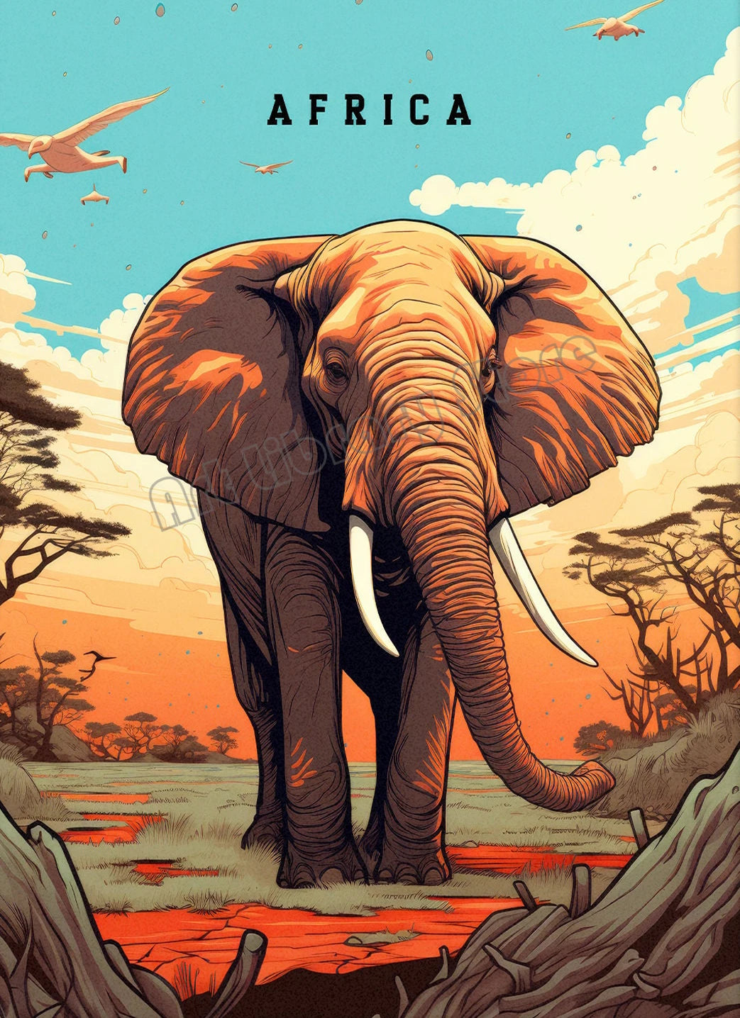 Retro Abstract African Kruger National Park Safari Wildlife Travel Giraffe Poster Canvas Painting Wall Art Pictures Home Decor