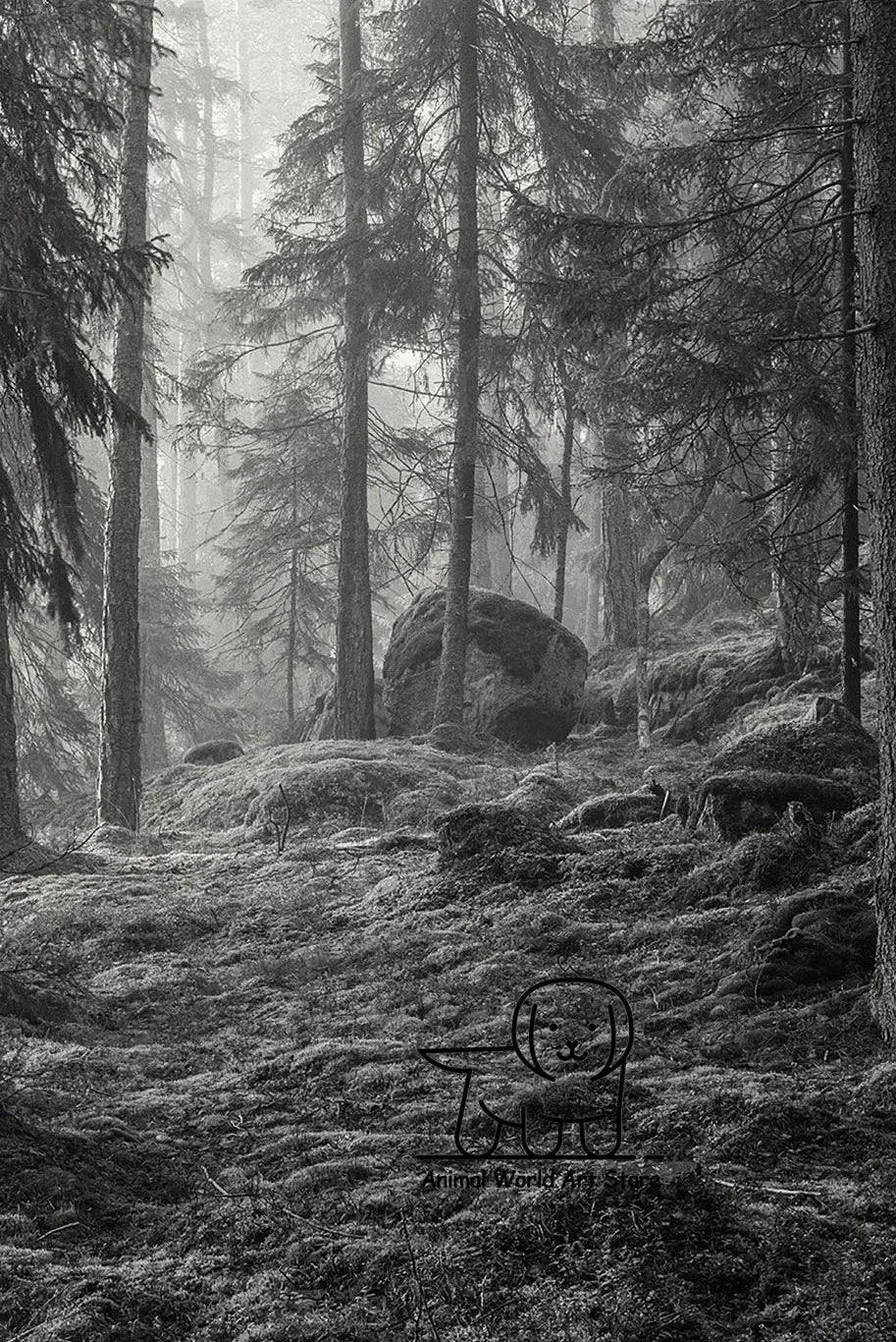 Black White Foggy Pine Tree Forest Mountains Posters Canvas Painting Wall Art Landscape Pictures for Room Home Decor