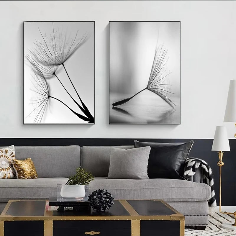 Black and White Wall Art Canvas Painting Dandelion Flower Pictures Poster and Prints Home Decorative Artworks for Kitchen Decor