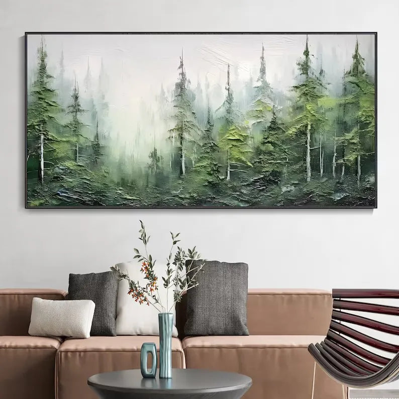 Abstract Foggy Mountain Landscape Beautiful Green Forest Nature Scenery Poster Canvas Painting Wall Art Pictures Home Decor