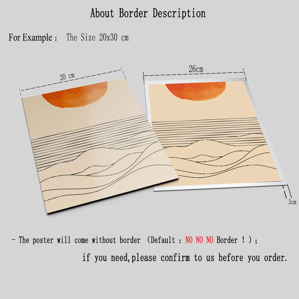 Burnt Orange Sunset Sea Wave Line Canvas Painting Boho Sunrise Posters And Prints Wall Art Pictures For Living Room Home Decor