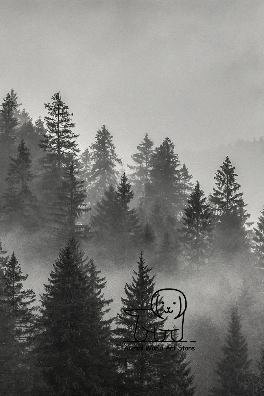 Black White Foggy Pine Tree Forest Mountains Posters Canvas Painting Wall Art Landscape Pictures for Room Home Decor