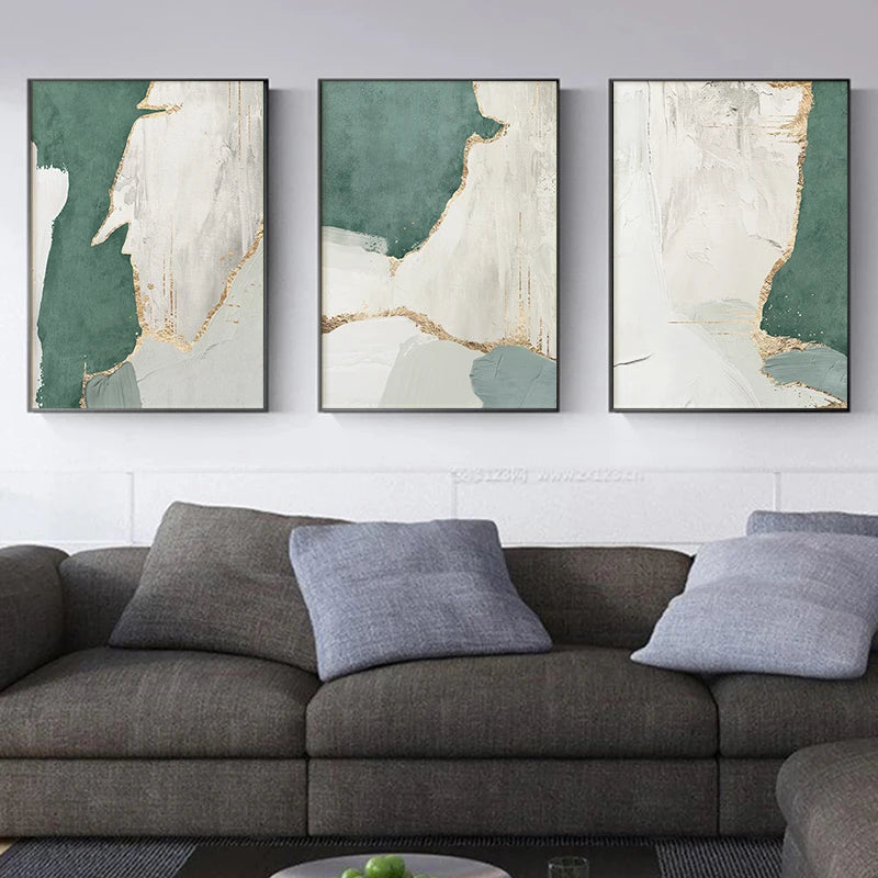 Modern Abstract Canvas Painting Gold Foil Flow Green Brown for Living Room Posters and Prints Wall Pictures Decor Cuadros
