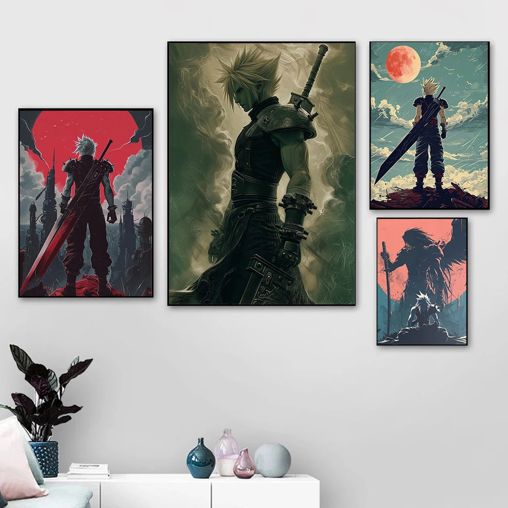 Retro style Minimalist Video Game Final Fantasy Anime Illustration Poster Canvas Painting Wall Art Pictures Home Decoration