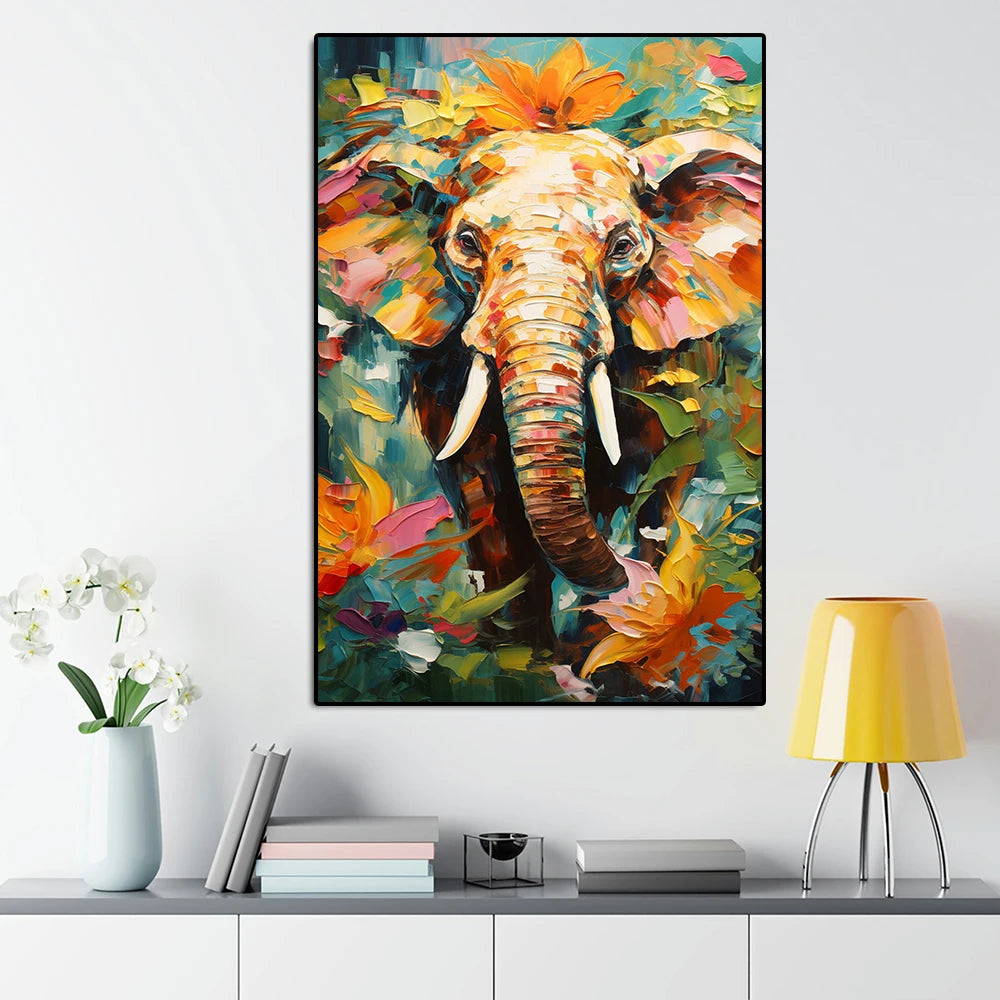 Street Graffiti Elephant Canvas Painting Abstract Animal Watercolor Poster Print Cartoon Cute Wall Art Living Room Home Decor