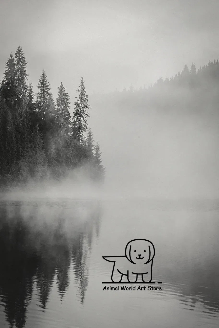 Black White Foggy Pine Tree Forest Mountains Posters Canvas Painting Wall Art Landscape Pictures for Room Home Decor