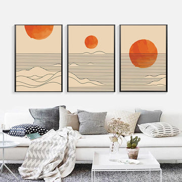 Burnt Orange Sunset Sea Wave Line Canvas Painting Boho Sunrise Posters And Prints Wall Art Pictures For Living Room Home Decor