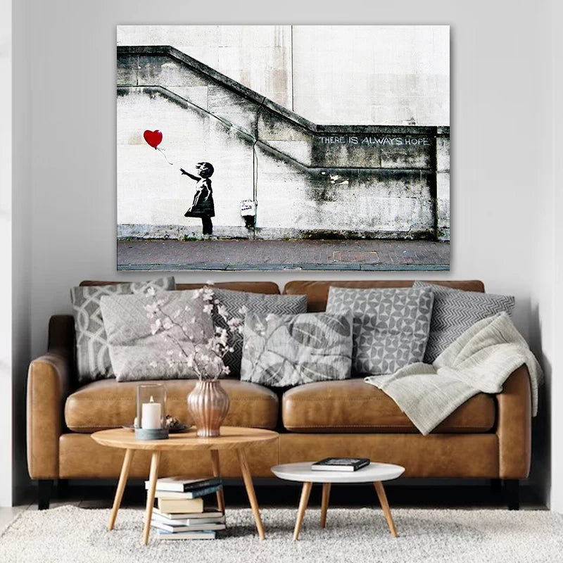 Vintage Banksy Red Balloon Girl Poster Canvas Prints Wall Art HD Picture Paintings For Living Room Home Decor Frameless Giifts