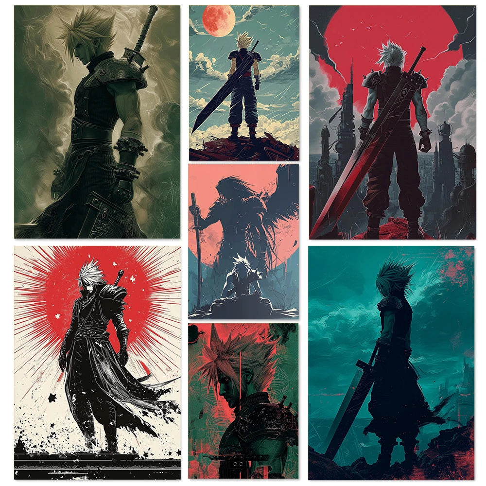 Retro style Minimalist Video Game Final Fantasy Anime Illustration Poster Canvas Painting Wall Art Pictures Home Decoration