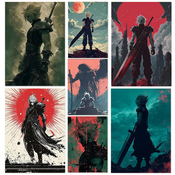 Retro style Minimalist Video Game Final Fantasy Anime Illustration Poster Canvas Painting Wall Art Pictures Home Decoration