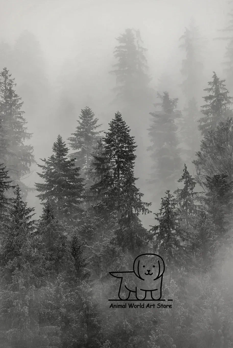 Black White Foggy Pine Tree Forest Mountains Posters Canvas Painting Wall Art Landscape Pictures for Room Home Decor