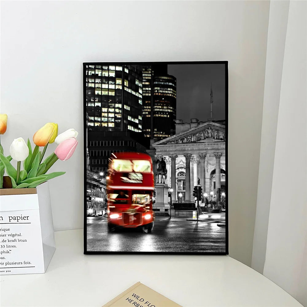 retro red car black and white paris london Poster Self-adhesive Art Waterproof Paper Sticker Coffee House Bar Room Wall Decor