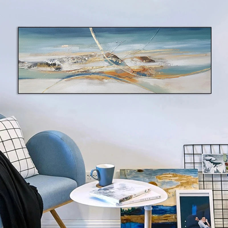 Modern Canvas Painting Abstract Landscape White Gold Line Posters and Prints Wall Art Pictures for Living Room Decor Cuadros