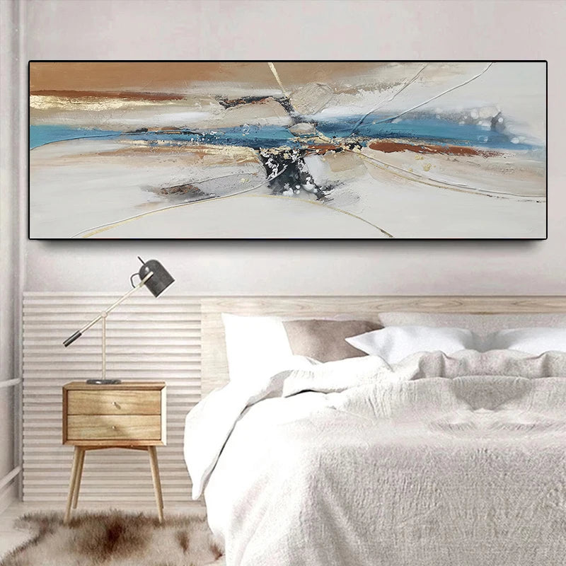 Modern Canvas Painting Abstract Landscape White Gold Line Posters and Prints Wall Art Pictures for Living Room Decor Cuadros