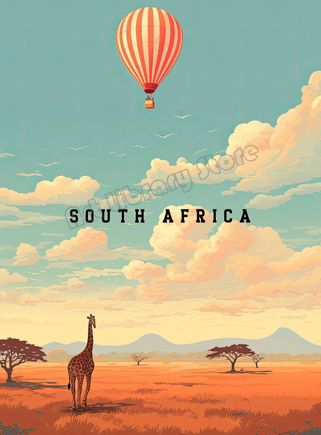 Retro Abstract African Kruger National Park Safari Wildlife Travel Giraffe Poster Canvas Painting Wall Art Pictures Home Decor