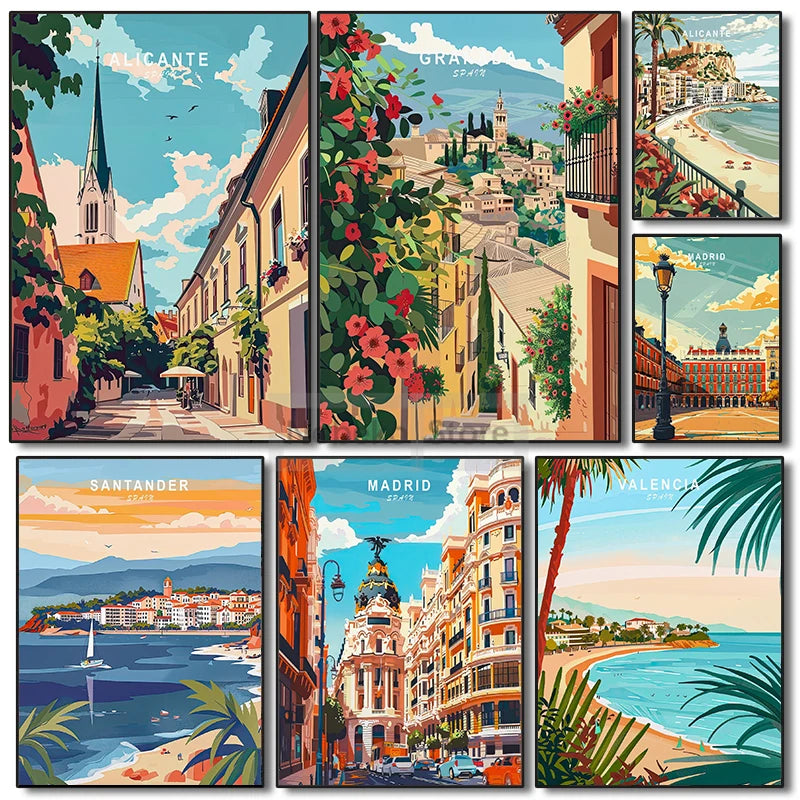 Painting Wall Art Pictures Home Living Room Modern Decoration European Spain Travel Poster Spain City Landscape Prints Canvas