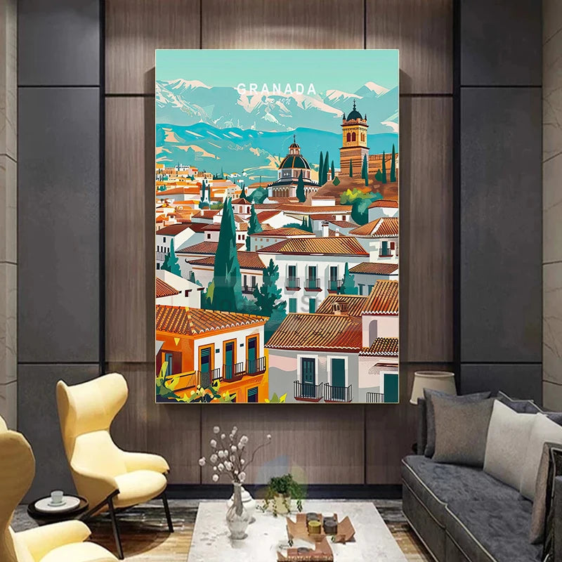 Painting Wall Art Pictures Home Living Room Modern Decoration European Spain Travel Poster Spain City Landscape Prints Canvas