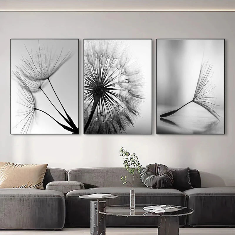 Black and White Wall Art Canvas Painting Dandelion Flower Pictures Poster and Prints Home Decorative Artworks for Kitchen Decor