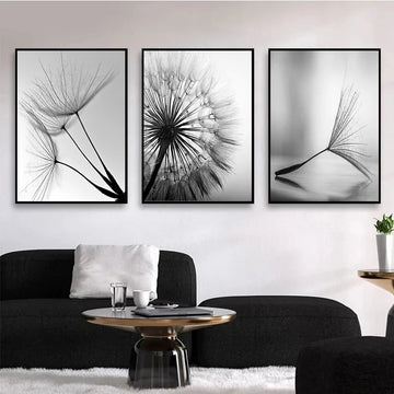 Black and White Wall Art Canvas Painting Dandelion Flower Pictures Poster and Prints Home Decorative Artworks for Kitchen Decor