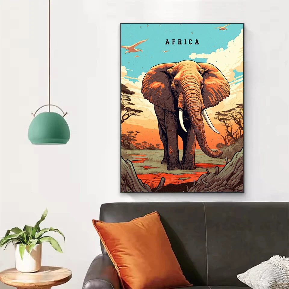 Retro Abstract African Kruger National Park Safari Wildlife Travel Giraffe Poster Canvas Painting Wall Art Pictures Home Decor
