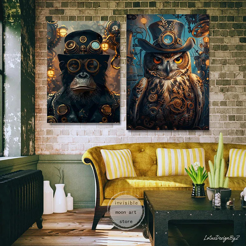 Retro Steampunk Style Animal Canvas Painting
