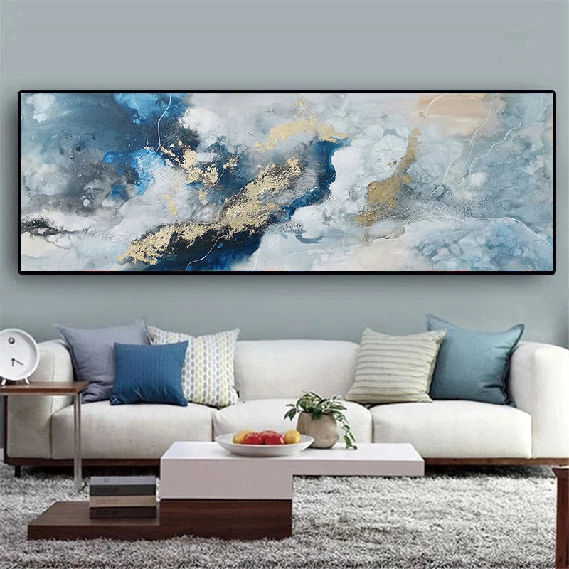 Modern Canvas Painting Abstract Landscape White Gold Line Posters and Prints Wall Art Pictures for Living Room Decor Cuadros