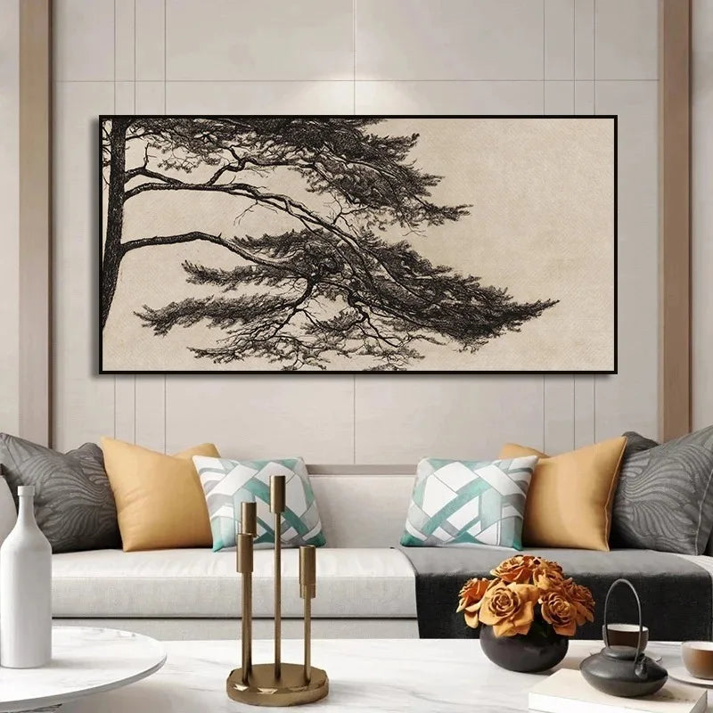 Vintage Pine Tree Branch Drawing Posters and Prints Canvas Painting Wall Art Picture for Living Room Home Decoration Cuadros