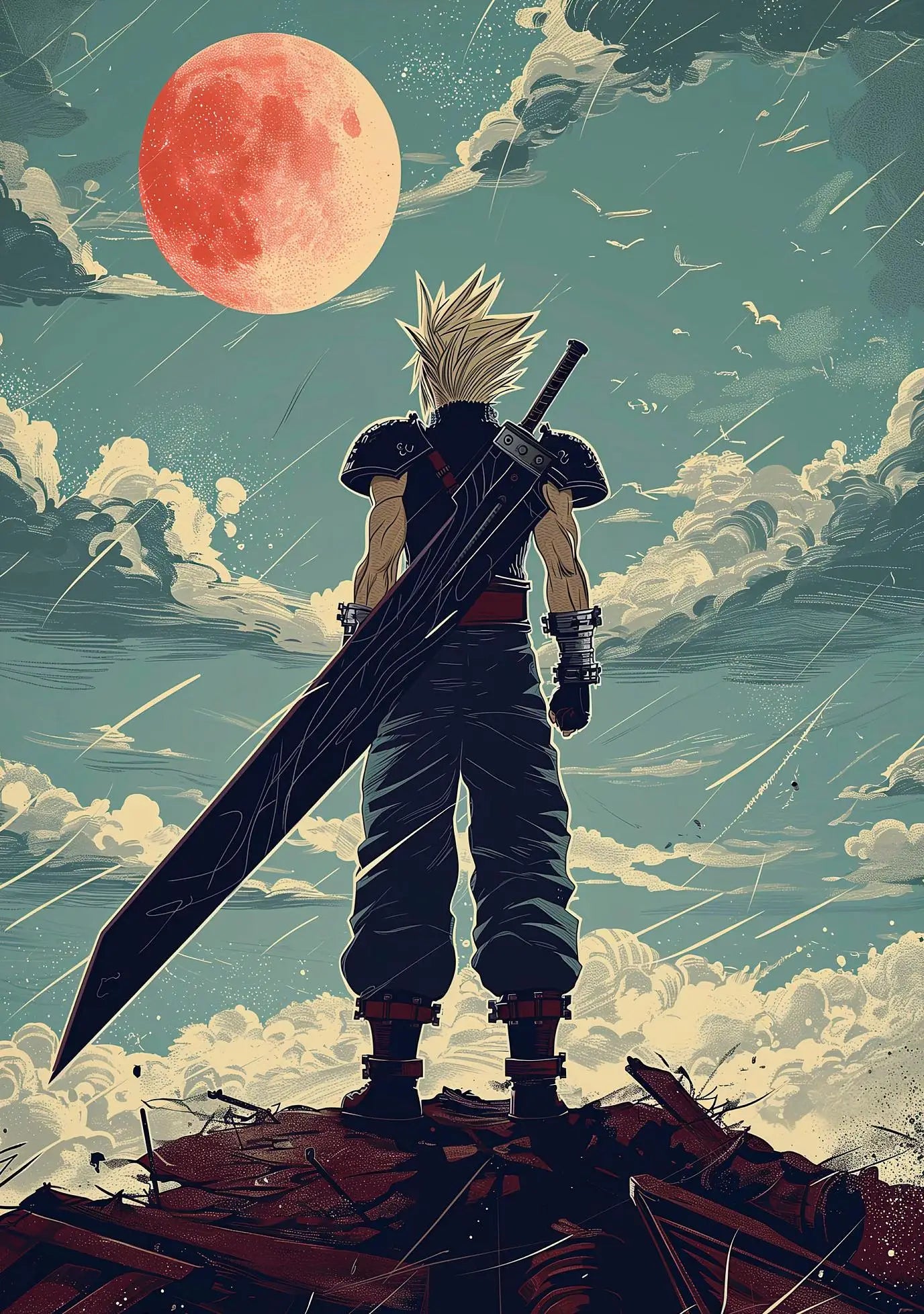 Retro style Minimalist Video Game Final Fantasy Anime Illustration Poster Canvas Painting Wall Art Pictures Home Decoration