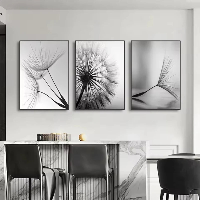 Black and White Wall Art Canvas Painting Dandelion Flower Pictures Poster and Prints Home Decorative Artworks for Kitchen Decor