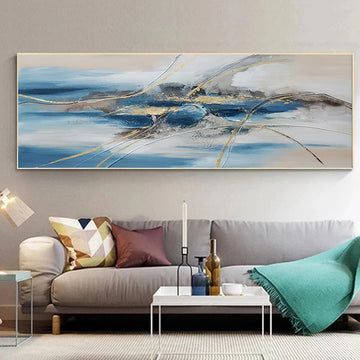 Modern Canvas Painting Abstract Landscape White Gold Line Posters and Prints Wall Art Pictures for Living Room Decor Cuadros
