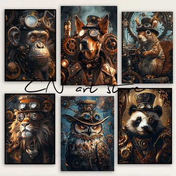 Retro Steampunk Style Animal Canvas Painting