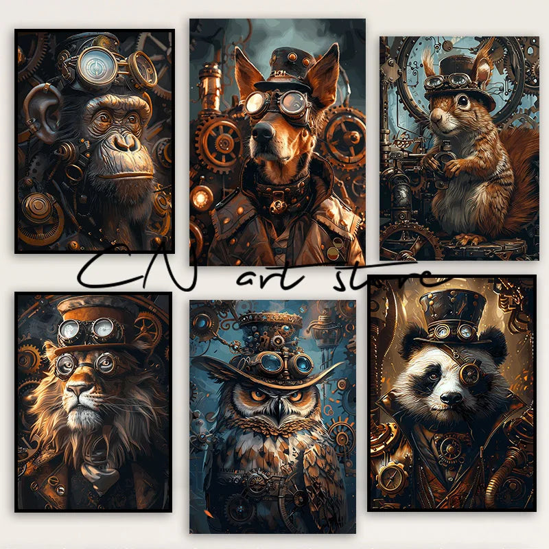 Retro Steampunk Style Animal Canvas Painting